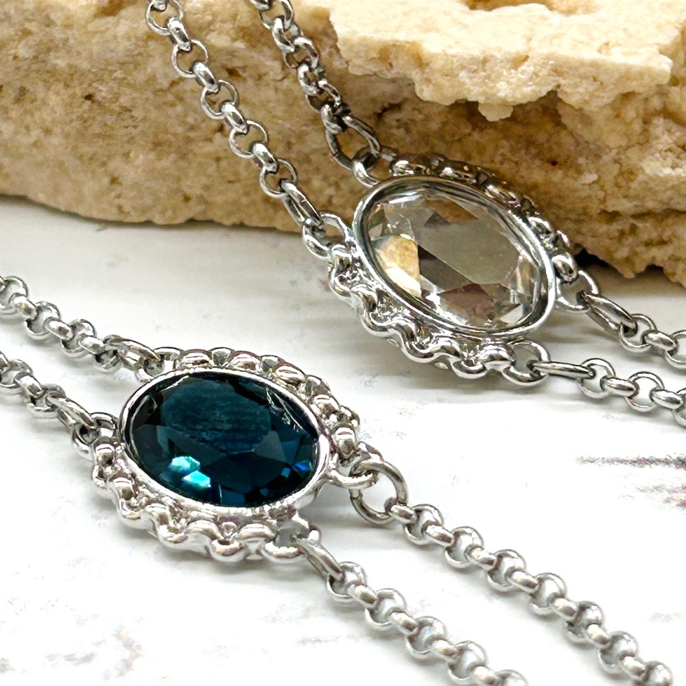 Authentic Swarovski 2 Strand Station Necklace Blu… - image 1